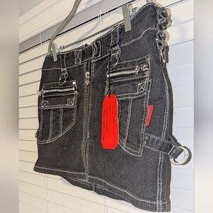 NWT Tripp NYC Black Denim Women Sz L Mini Skirt Y2k Style Goth Grunge Punk
